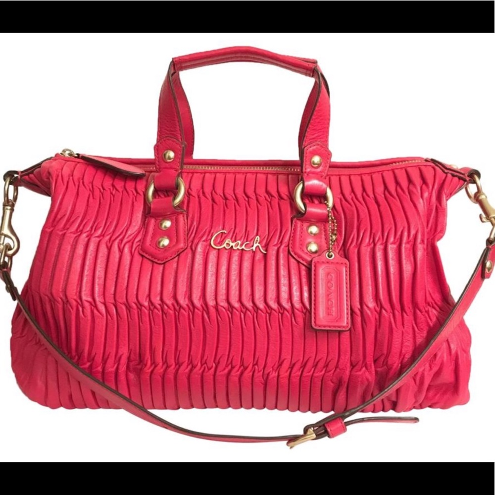 Ashley Gathered F23966 Red Gold Leather Satchel